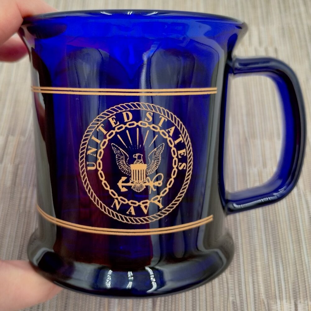 United States Navy Cobalt Blue Gold Glass Mug Made in the USA - Picture 2 of 9